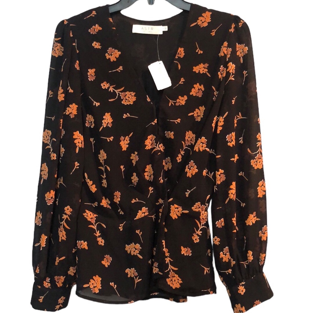 ASTR the label floral wrap peplum blouse top size M